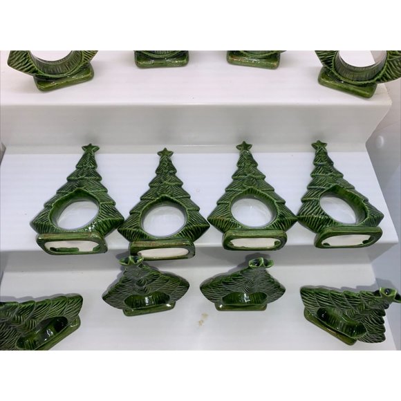 Vintage Ceramic Christmas Tree Napkin Rings Napkin Holders Set Of 12 - Picture 4 of 9